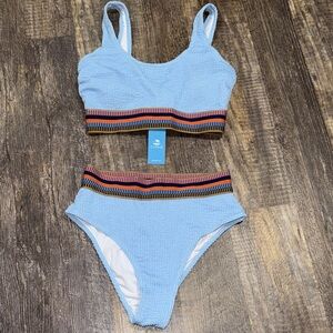 Cupshe Light Blue Bikini with Multicolor Waistband. Size Small. NWT